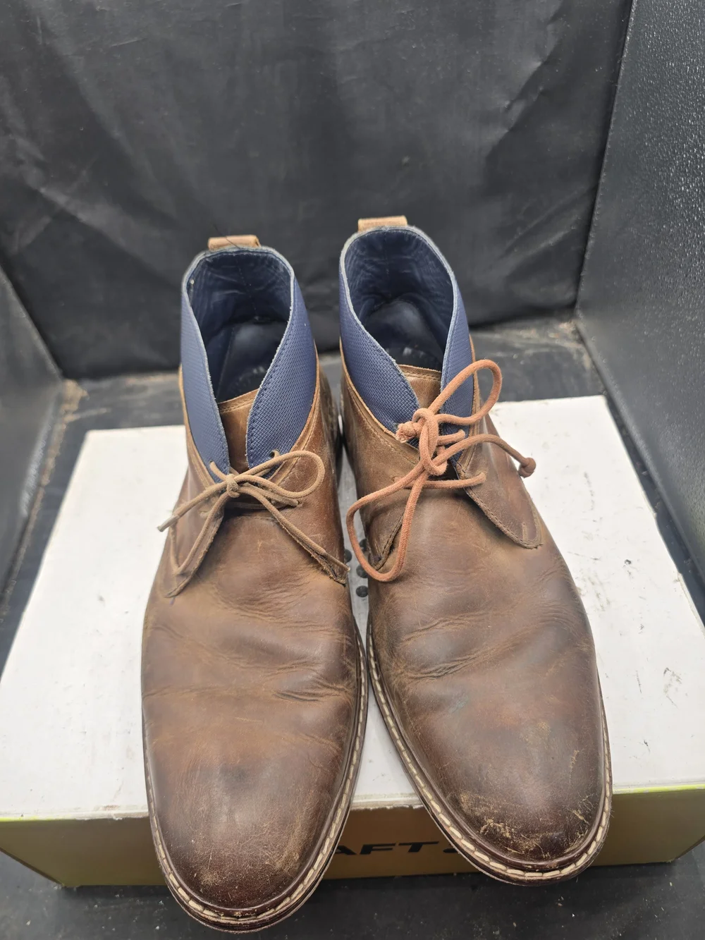 Cole Haan Brown Leather Chukka Boots with Blue Collar